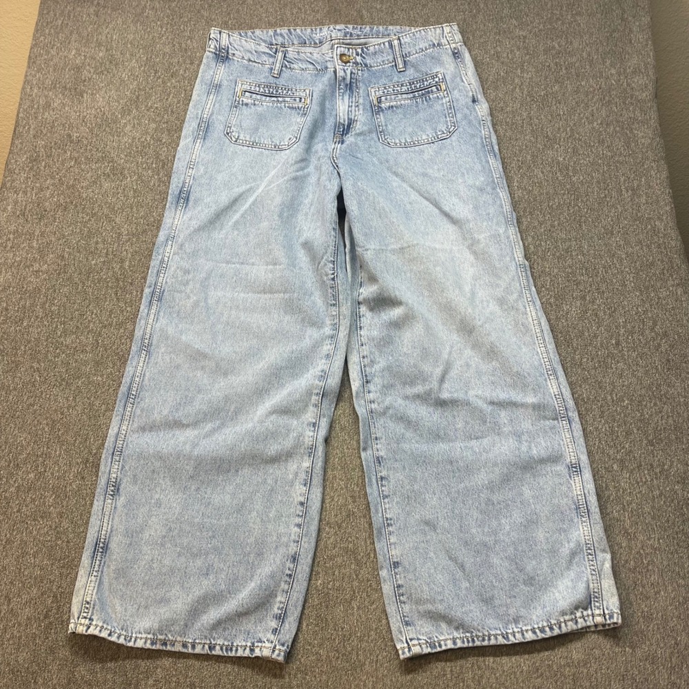 Old Navy Womens 14 Baggy Wide Leg Drapey Denim Jeans High Waisted Light Blue
